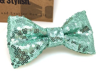 Mint Sequin bow tie, Wedding Bow Tie, Groom gift, Sequins Pocket Square, Kid bow tie, Groomsmen bow tie, Bow ties for men, EX77