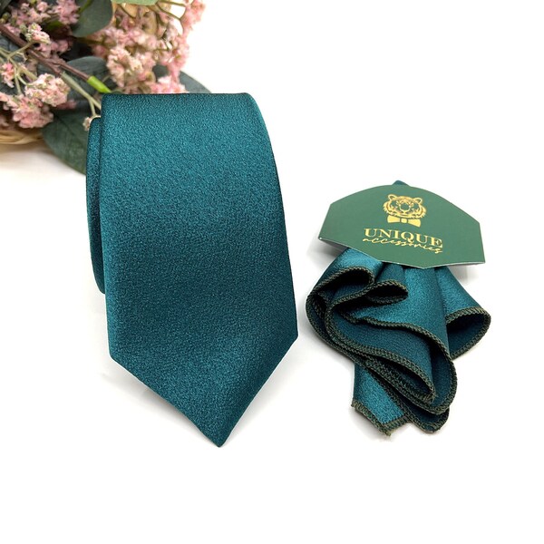 Teal green necktie, Men necktie, Groom neckties, Wedding tie, With Matching, Pocket Square Handkerchief Option, Pocket Square Set