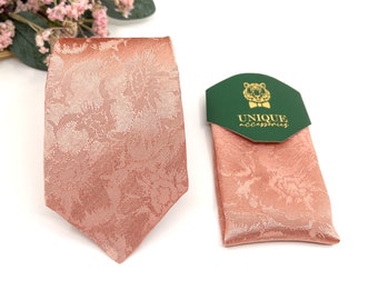 Dusty rose necktie, Jacquard Silk mens neckties, Soft warm pink, With matching, Groom necktie, Wedding tie, Mens necktie, Pocket square set