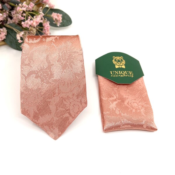 Dusty rose necktie, Jacquard Silk mens neckties, Soft warm pink, With matching, Groom necktie, Wedding tie, Mens necktie, Pocket square set