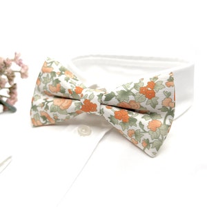 Floral Bow Tie: Dusty Green & Pale Orange Wedding Groomsmen Attire