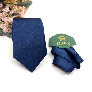 Navy Blue Necktie: Groom Wedding Tie with Pocket Square Option