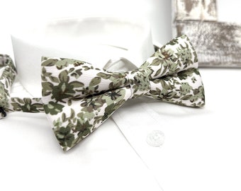 Olive Green Bow tie, Floral Groom Bow tie, Wedding Floral Bow tie, Groomsmen Bow ties, Wedding Bow tie, Groom Gift, Groom Bow tie