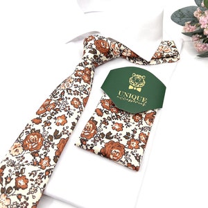 Terracotta Floral Neckties, Wedding Floral Tie, Groomsmen Neckties, Groom Gift Tie, Groom necktie, Copper Rust Floral tie, Wedding tie