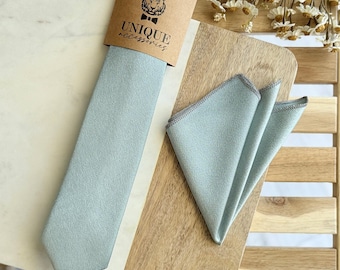 Dusty Blue Necktie & Pocket Square Set: Wedding Groomsmen Accessories
