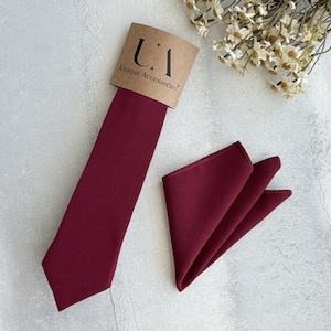 Burgundy Tie & Pocket Square Set: Rustic Wedding Necktie