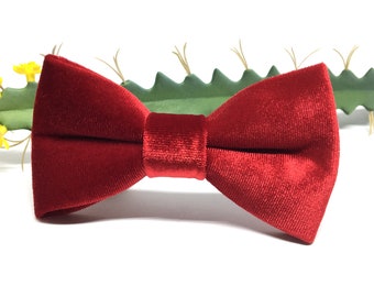 Red velvet bow tie, Red bow tie, Groom bow tie, Wedding bow tie, Groomsmen bow tie, Bow ties for men, Ring bearer outfit bowtie, Christmas