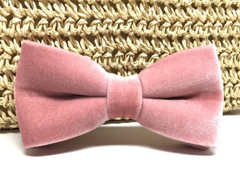 Dusty Rose velvet bow tie, Dusty Rose Pink Bow Tie, Groom bow tie, Wedding bow tie, Groomsmen bow tie, Bow ties for men, Ring bearer bowtie