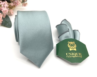 Dusty Blue Wedding Necktie: Groom Tie with Pocket Square Option