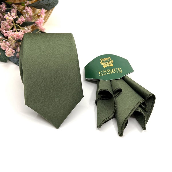 Olive green necktie, Green necktie, Wedding Neckties, Groom necktie, Groomsmen Neckties, Groomsmen Gift tie, Same Matching Pocket Square