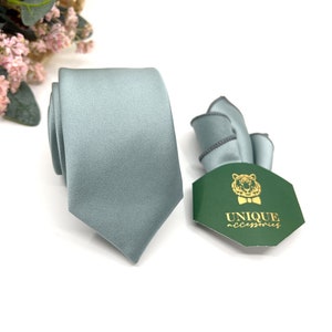 Dusty blue necktie, Tie for men, Groom neckties, Wedding tie, With Matching, Pocket Square Handkerchief Option, Pocket Square Set