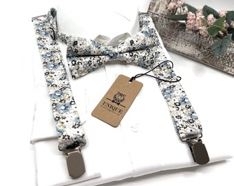 Dusty Blue Floral Suspenders and Bow Tie Set