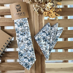 Dusty Blue Floral Tie: Wedding Groomsmen Gift, Rustic Boho Style