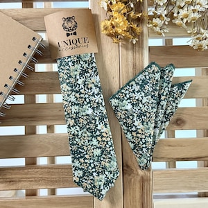 Dusty Green Floral Necktie: Copper Rust Wedding Tie