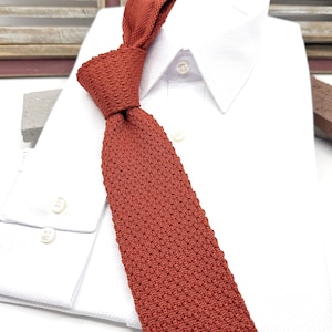 Terracotta Knitted Skinny Tie - Mens Wedding Necktie