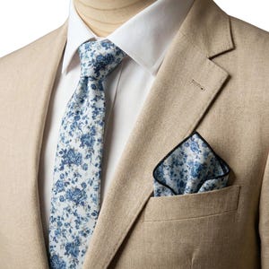 Dusty Blue Floral Necktie: Wedding Groomsmen Tie