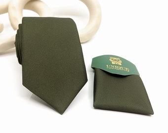 Olive Green Necktie, Green Tie, Wedding Neckties, Groom necktie, Groomsmen Neckties, Groomsmen Gift tie, Same Matching Pocket Square