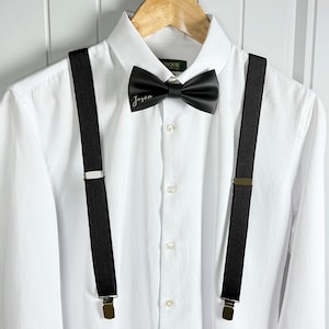 Black Suspenders and Faux Leather Bowtie Set: Groomsmen Outfit
