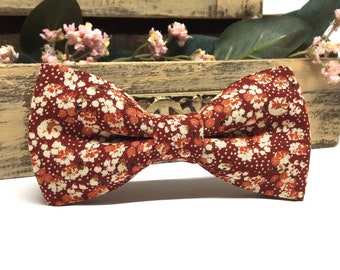 Burnt orange bow tie, Floral bow tie, Groom bow tie, Wedding gift, Ring bearer outfit, Bow ties, Groomsmen bow ties, Wedding bow ties