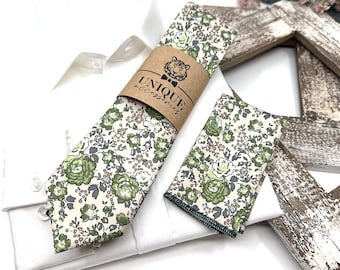Floral Necktie, Olive Green Floral Necktie, Wedding Floral Ties, Groomsmen Floral Necktie, Groom Gift Tie, Weddings Tie