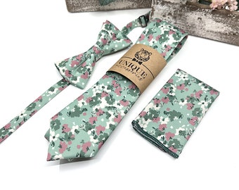 Sage Green Necktie, Dusty Rose Floral Necktie, Wedding Floral Ties, Groomsmen Floral Necktie, Groom Gift Tie, Weddings Tie