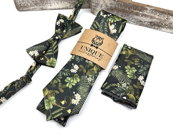 Tropical Green Floral Tie, Green Floral Necktie, Wedding Floral Ties, Groomsmen Floral Necktie, Groom Gift Tie, Weddings Tie