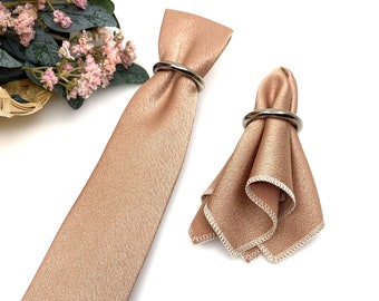 Rose gold necktie, Groom neckties, Wedding tie, With Matching, Pocket Square Handkerchief Option, Mens Necktie, Pocket Square Set