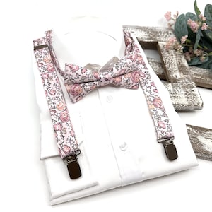 Blush Pink Floral Bow Tie and Suspenders Set