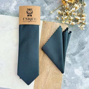 Forest Green Necktie Set – Teal Green Tie and Pocket Square for Groom & Wedding