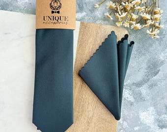 Forest Green Necktie Set – Teal Green Tie and Pocket Square for Groom & Wedding