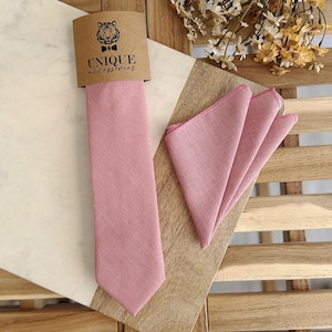 Dusty Rose Linen Necktie & Pocket Square Set: Blush Pink Wedding