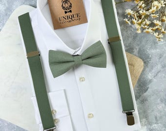 Sage Green Bow Tie and Suspenders Set: Wedding Ring Bearer Outfit