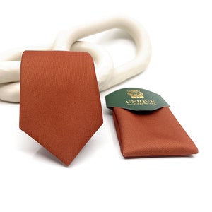 Brunt Orange Necktie, Burnt Orange Tie, Groom neckties, Wedding tie, Same Matching, Pocket Square Handkerchief Option, Pocket Square Set