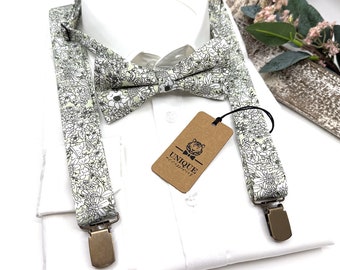 Dusty Green Hosenträger, Floral Hosenträger,Fliege, Straps Schleife, Hochzeit Blumen Hosenträger, Groomsmen Hosenträger, Ringträger Outfit