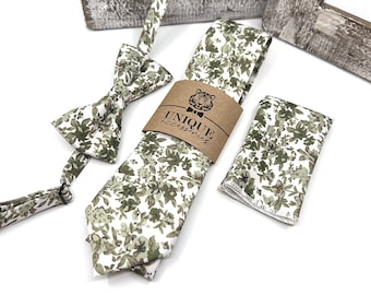 Olive Green Necktie, Floral Men Necktie, Wedding Floral Ties, Groomsmen Floral Necktie, Groom Gift Tie, Weddings Tie