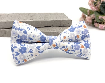 Dusty Blue Floral Bow Tie: Wedding Groom Attire