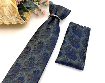 Olive green necktie, Green floral neckties, With matching, Pocket square Handkerchief option, Mens tie, Pocket square set