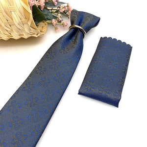 Navy blue necktie, Floral neckties, With matching, Yellow necktie, Pocket square handkerchief Option, Mens necktie, Pocket square set