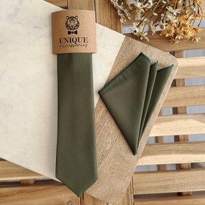 Olive Green Wedding Tie and Pocket Square, Olive Green Wedding Tie, Groomsmen Wedding Necktie