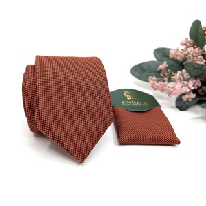 Copper orange necktie, Copper rust tie, Wedding tie, Groom necktie, Mens necktie, Same Matching Pocket Square