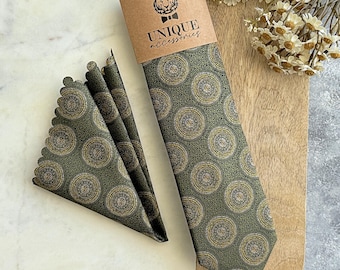Olive Green Medallion Tie Set: Wedding Groom Groomsmen Gift
