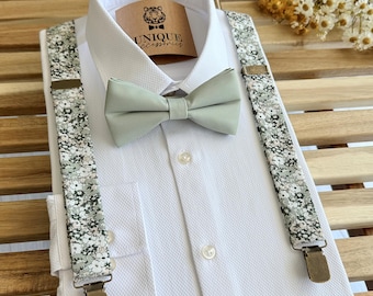 Dusty Green Floral Suspenders and Bow Tie Set: Rustic Wedding Groomsmen