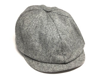 Gray Herringbone Wool 8 Panels Cap, Peaky Blinders Hat, Baker Boy Floral Hat, Irish flat cap, Gatsby Hat, Christmas Gift, Newsboy Cap