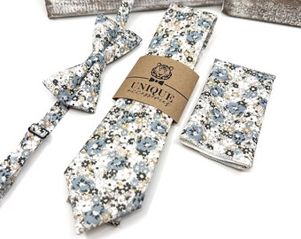 Dusty Blue Floral Necktie, Floral Men Necktie, Wedding Floral Ties, Groomsmen Floral Necktie, Groom Gift Tie, Weddings Tie