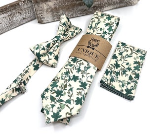 Hunter Green Necktie, Floral Men Necktie, Wedding Floral Ties, Groomsmen Floral Necktie, Groom Gift Tie, Weddings Tie