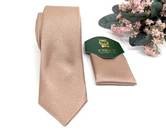 Rose gold necktie, Gold rose necktie, Wedding Groom Neckties, Groomsmen Necktie, Same Matching Pocket Square, Groomsmen tie, Groomsmen Gift