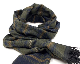 Green and Navy Scarf, Men striped scarf, Men winter scarf, Mens wool scarf, Birthday gift for him gift, For men gift, For boyfriend gift