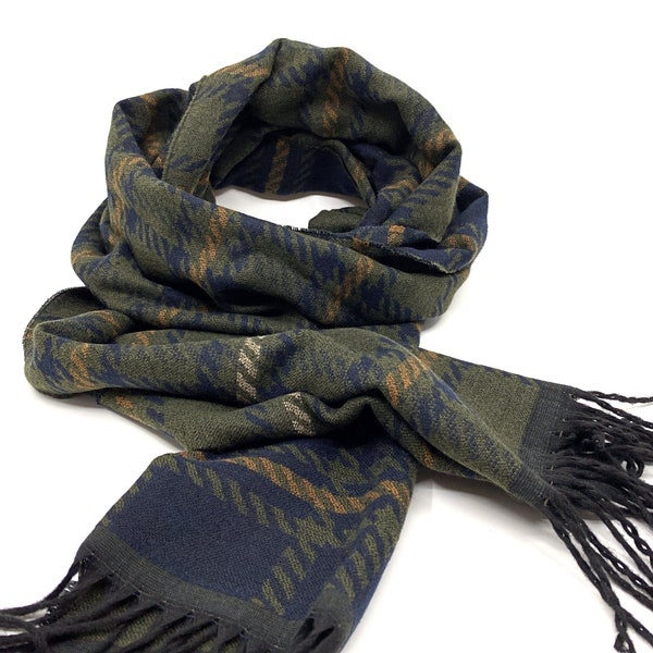 Green and Navy Scarf, Men striped scarf, Men winter scarf, Mens wool scarf, Birthday gift for him gift, For men gift, For boyfriend gift