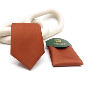 Brunt Orange Necktie, Burnt Orange Tie, Groom neckties, Wedding tie, Same Matching, Pocket Square Handkerchief Option, Pocket Square Set