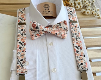 Burnt Orange Floral Suspenders, Rustic Wedding Groomsmen Suspenders, Floral Groom Suspenders, Ring Bearer Outfit Suspenders